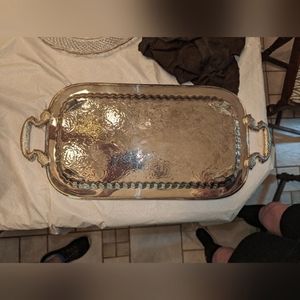 1970s Leonard Silver Large Rectangular Silver Plate Footed Tray With Handles